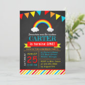 Chalkboard Rainbow Birthday Party Einladung (Stehend Vorderseite)