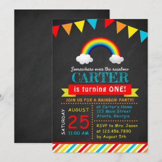 Chalkboard Rainbow Birthday Party Einladung