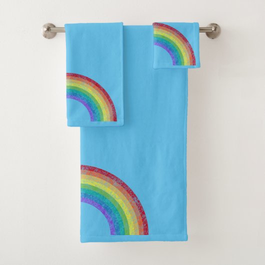 CHALKBOARD RAINBOW BLUE BADEZIMMER TOWEL SET (Insitu)