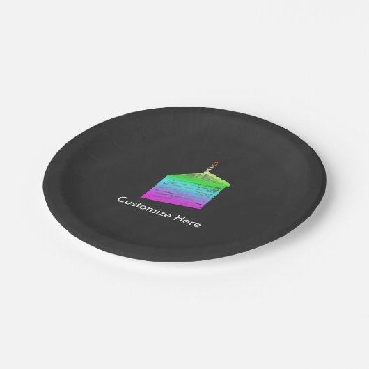 Chalkboard Rainbow Cake Birthday Party Teller (Schrägansicht)