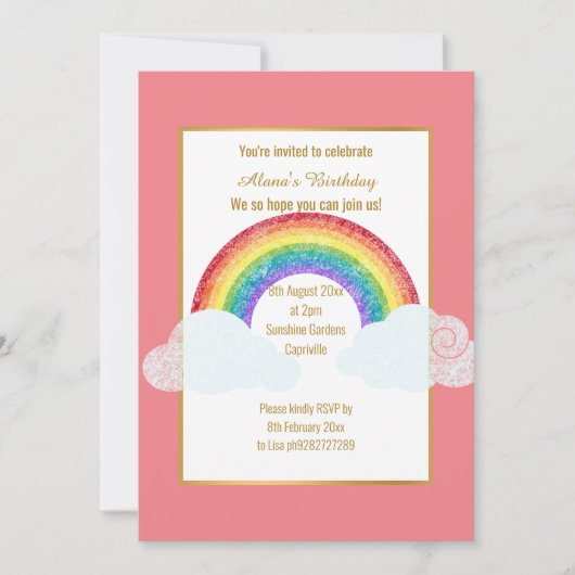 CHALKBOARD RAINBOW CLOUD PINK GEBURTSTAG EINLADUNG (Vorderseite)