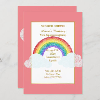 CHALKBOARD RAINBOW CLOUD PINK GEBURTSTAG EINLADUNG