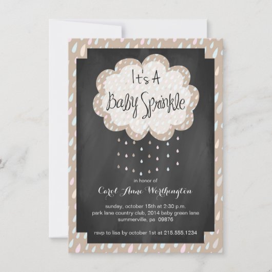 Chalkboard Raindrop Baby Sprinkle Einladung (Vorderseite)