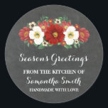 Chalkboard Red Floral Christmas Baking Sticker<br><div class="desc">Individuelle Name Urlaub aus der Küche der Etiketten in rustikalem Landkalkpappmuster mit rot-weiß Vintagen Blume. Ideal für die Kennzeichnung von Backwaren,  Konserven in Dosen und vielen anderen Geschenken aus der Küche,  die perfekte Leckerei für den Bäcker in Ihrem Leben.</div>