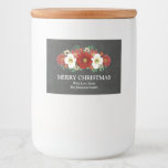 Chalkboard Red Floral Christmas Custom Label Lebensmitteletikett<br><div class="desc">Maßgeschneiderter Textaufenthalt Frohes Weihnachtslabel oder Gefallen-Label mit rustikalem Chalkboard-Muster und rot-weiß Vintagen Blume.</div>