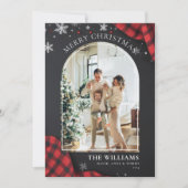 Chalkboard Red Gingham Kariertes Foto Weihnachten (Vorderseite)