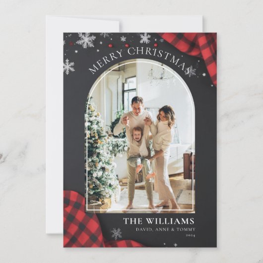 Chalkboard Red Gingham Kariertes Foto Weihnachten (Vorderseite)