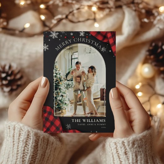 Chalkboard Red Gingham Kariertes Foto Weihnachten