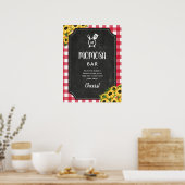 Chalkboard Red Gingham Sunflower Monogram Momosa Poster (Küche)