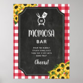 Chalkboard Red Gingham Sunflower Monogram Momosa Poster (Vorne)