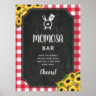 Chalkboard Red Gingham Sunflower Monogram Momosa Poster