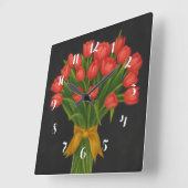 Chalkboard Red Tulips Quadratische Wanduhr (Winkel)