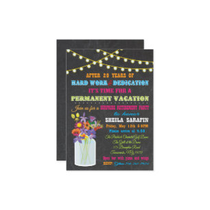 Chalkboard Retirement Party mit Mauerkasten Blume Einladung