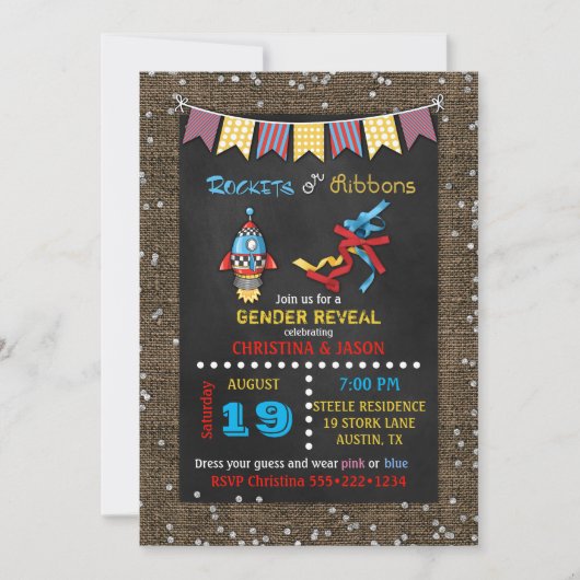 Chalkboard Rockets oder Ribbons Genderdarstellung Einladung (Vorderseite)