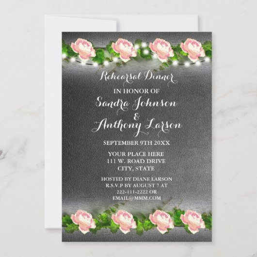 Chalkboard Rose Hochzeit Probe Einladung (Vorderseite)