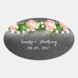 Chalkboard-Rose Hochzeitsticker Ovaler Aufkleber
