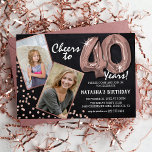 Chalkboard RoseGold Ballons 2 Foto 40. Geburtstag Einladung<br><div class="desc">Feiern Sie den Meilenstein des Eintritts in die fabelhaften 40er Jahre mit diesen einzigartigen "Chalkboard Rose Gold Balloons 40. Geburtstag Einladungen". Angereichert mit einem rustikalen Chalkboard-Hintergrund und schimmernden Imitaten Rose Gold Glitzer Flecks, laden diese zu Vintagem Charme und moderner Eleganz ein. Laden Sie ein Foto des Geburtstagssterns hoch und passen...</div>