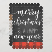 Chalkboard Rotes Kariertes Foto Weihnachtskarte Feiertagskarte (Vorne/Hinten)