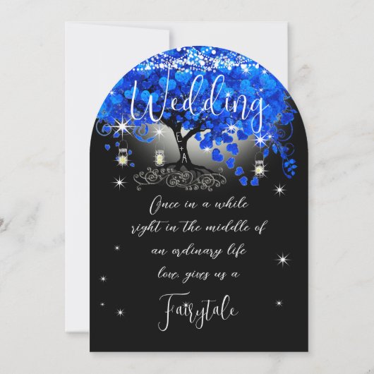 Chalkboard Royal Blue Heart Leaf Tree Einladung (Rückseite)