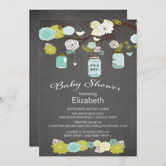 Chalkboard Rustic Country Mason Jar Babydusche Einladung (Vorne/Hinten)