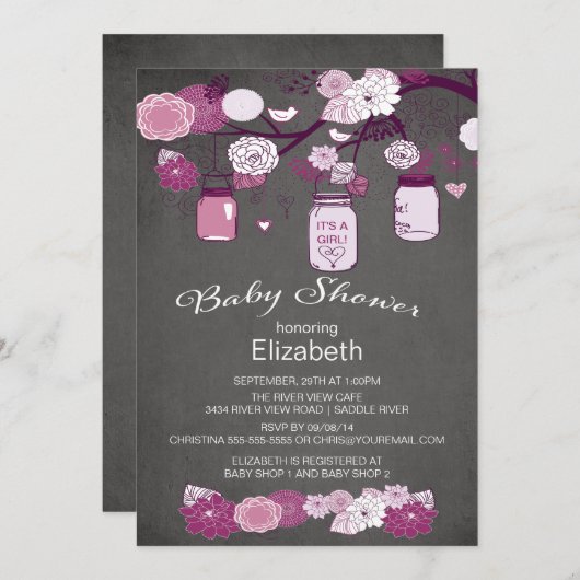 Chalkboard Rustic Country Mason Jar Babydusche Einladung (Vorne/Hinten)