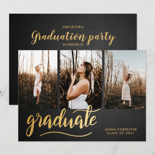Chalkboard Rustic Graduate Script| Collage Foto Einladung (Vorne/Hinten)
