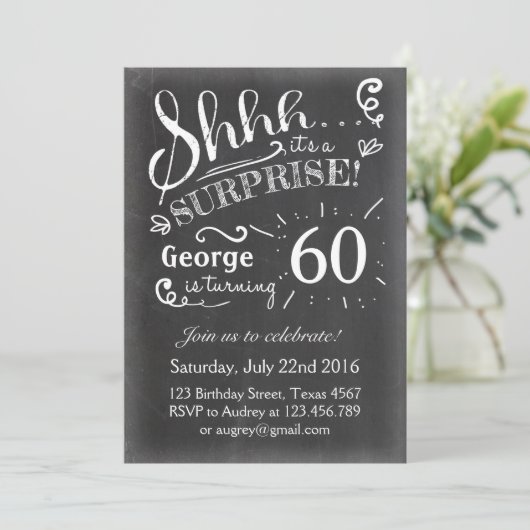 Chalkboard Rustica Einladung (Stehend Vorderseite)