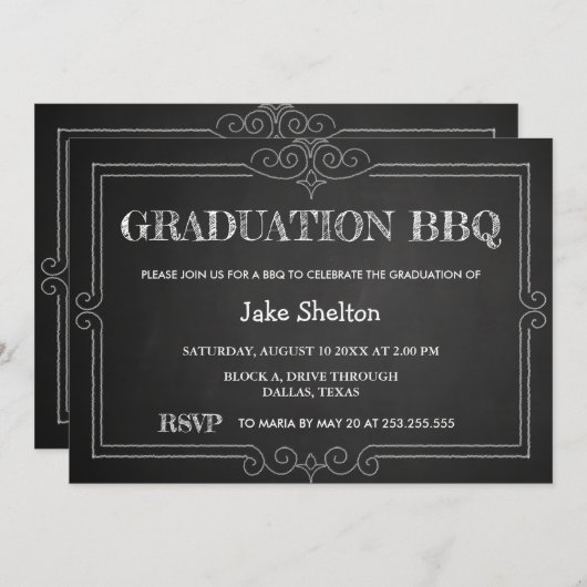 Chalkboard Rustikale Abschluss GRILLEN | Handschri Einladung (Vorne/Hinten)