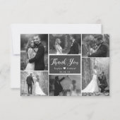 Chalkboard Rustikale Schwarz-weiße Collage Wedding Dankeskarte (Vorderseite)