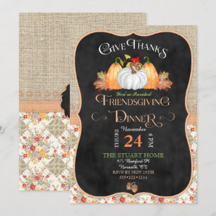 Chalkboard Rustikales Country Friendsgiving Burlap Einladung