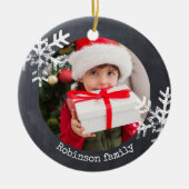 Chalkboard Rustikales Foto Schneeflocken Keramik Ornament (Vorne)