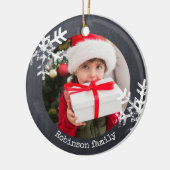 Chalkboard Rustikales Foto Schneeflocken Keramik Ornament (Links)