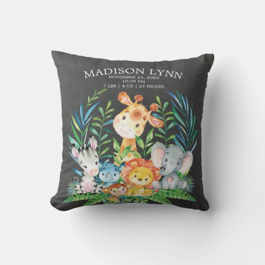 Chalkboard Safari Girl Boy Birth Stats Pillow Kissen (Vorderseite)