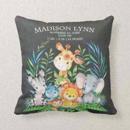 Chalkboard Safari Girl Boy Birth Stats Pillow Kissen