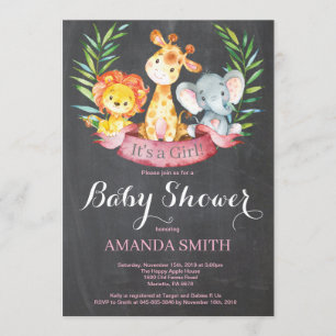 Chalkboard Safari Jungle Animals Girl Baby Dusche Einladung