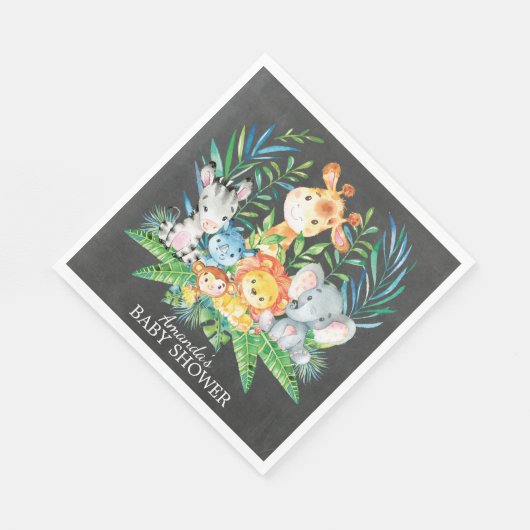 Chalkboard Safari Jungle Babydusche Papier Napkins Serviette (Ecke)