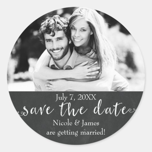 Chalkboard SAVE THE DATE Chalk Wedding Foto Runder Aufkleber (Vorderseite)
