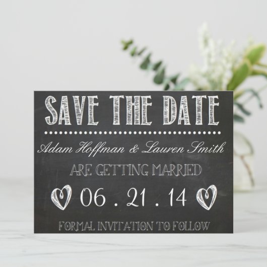 Chalkboard Save the Date Einladung (Stehend Vorderseite)