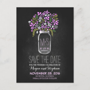 Chalkboard Save the Date - Floral Mason Jar Ankündigungspostkarte