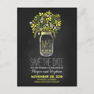 Chalkboard Save the Date - Floral Mason Jar Ankündigungspostkarte