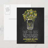 Chalkboard Save the Date - Floral Mason Jar Ankündigungspostkarte (Vorne/Hinten)