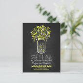 Chalkboard Save the Date - Floral Mason Jar Ankündigungspostkarte (Stehend Vorderseite)