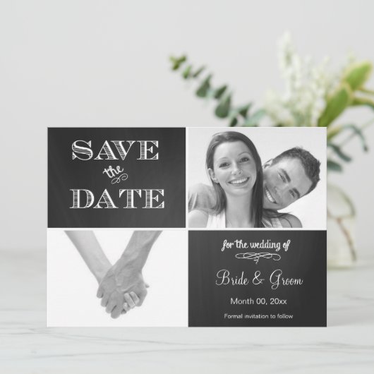Chalkboard Save the Date Foto Ankündigung (Stehend Vorderseite)