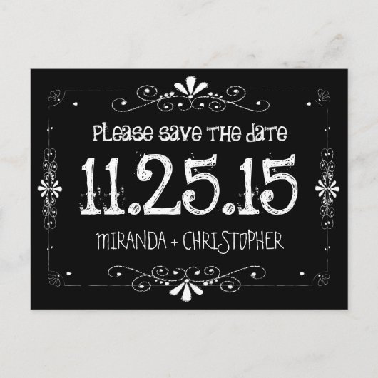 Chalkboard Save the Date Hochzeitskarte Ankündigungspostkarte (Vorderseite)