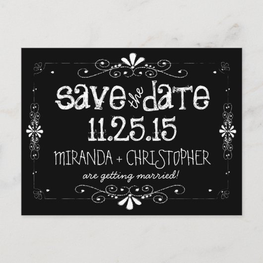 Chalkboard Save the Date Hochzeitskarte Ankündigungspostkarte (Vorderseite)