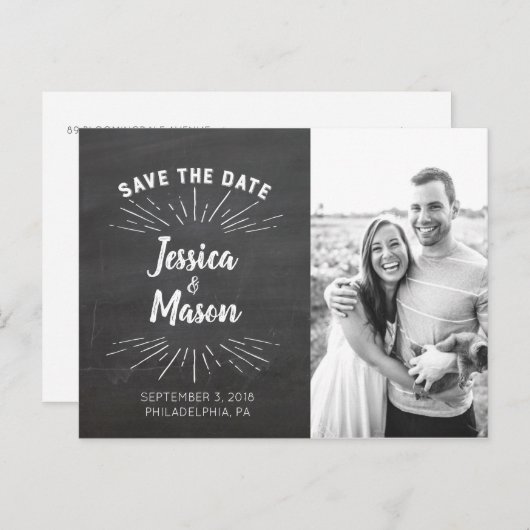 Chalkboard Save the Date Postkarte (Vorne/Hinten)