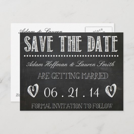 Chalkboard Save the Date Postkarte (Vorne/Hinten)