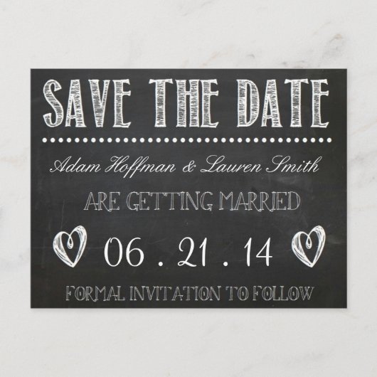 Chalkboard Save the Date Postkarte (Vorderseite)