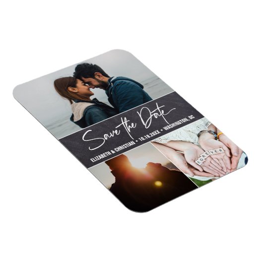 Chalkboard Script-Foto-Collage Save the Date Magnet (Rechte Seite)