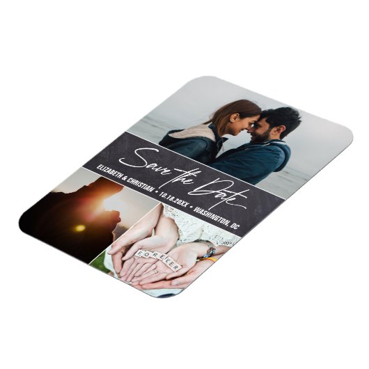 Chalkboard Script-Foto-Collage Save the Date Magnet (Linke Seite)